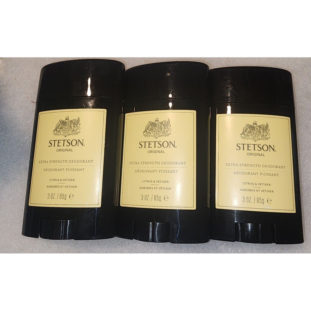 3 x Stetson Original Extra Strength Deodorant Citrus & Vetiver 3 oz each NEW!